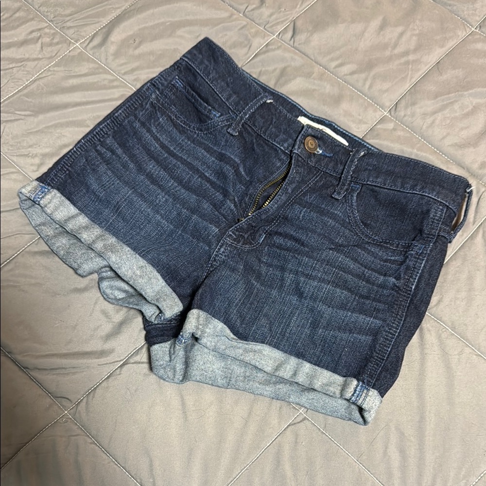 Hollister Blue Jean Shorts with Cuffed Hem and Distressed Look